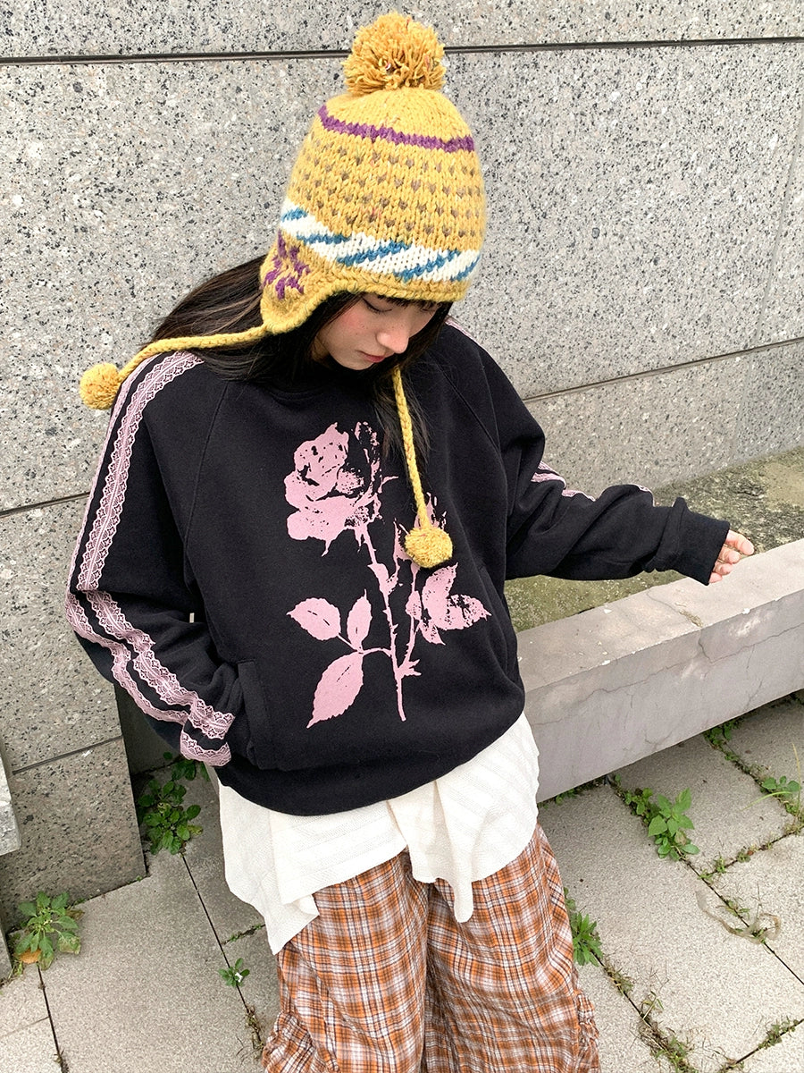 EMPTY REFERENCE Rose Printed Lace Hoodie | Face 3 Face