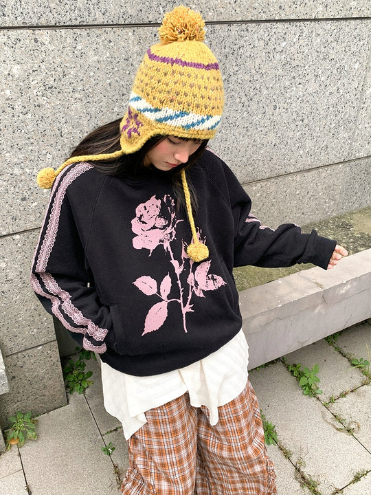 EMPTY REFERENCE Rose Printed Lace Hoodie | Face 3 Face