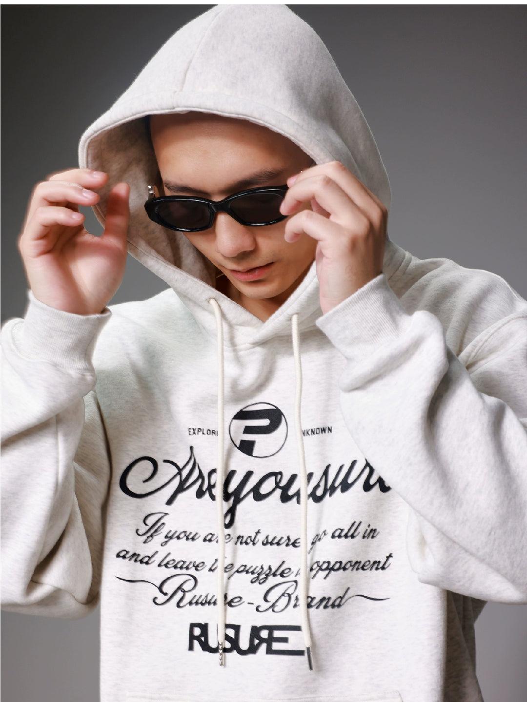 RUSURE Flower Gray Slogan Hoodie | Face 3 Face