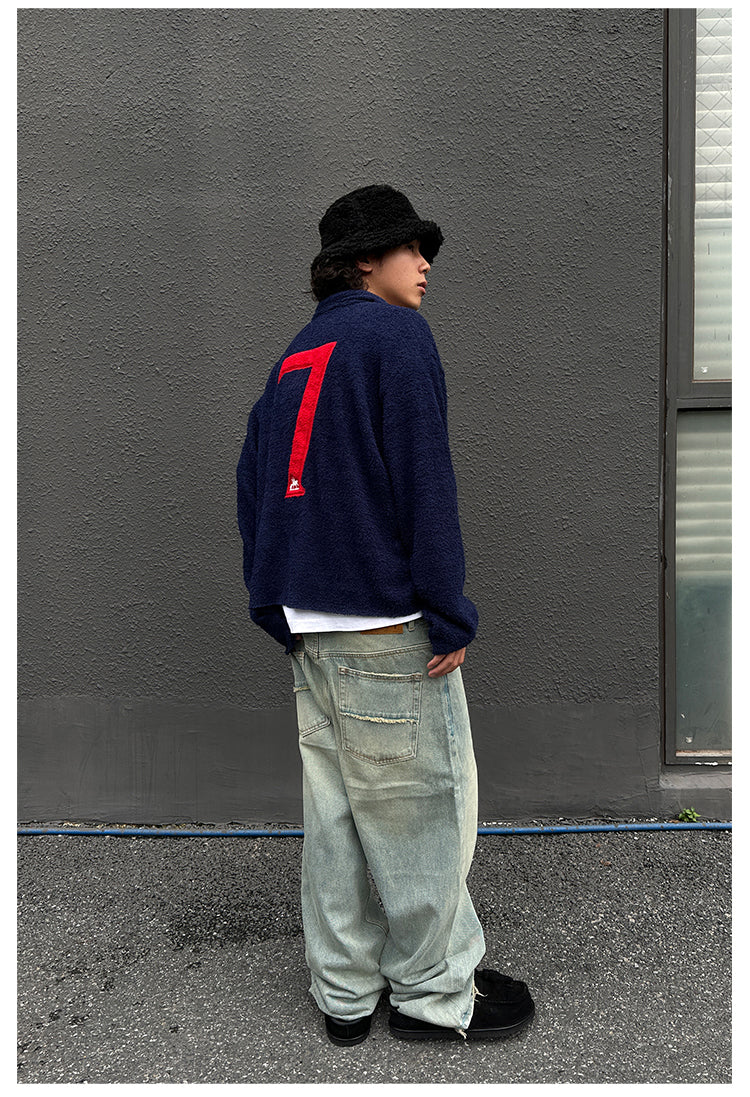 Remedy Number Patch Embroidered Polo Knit Sweater | Face 3 Face