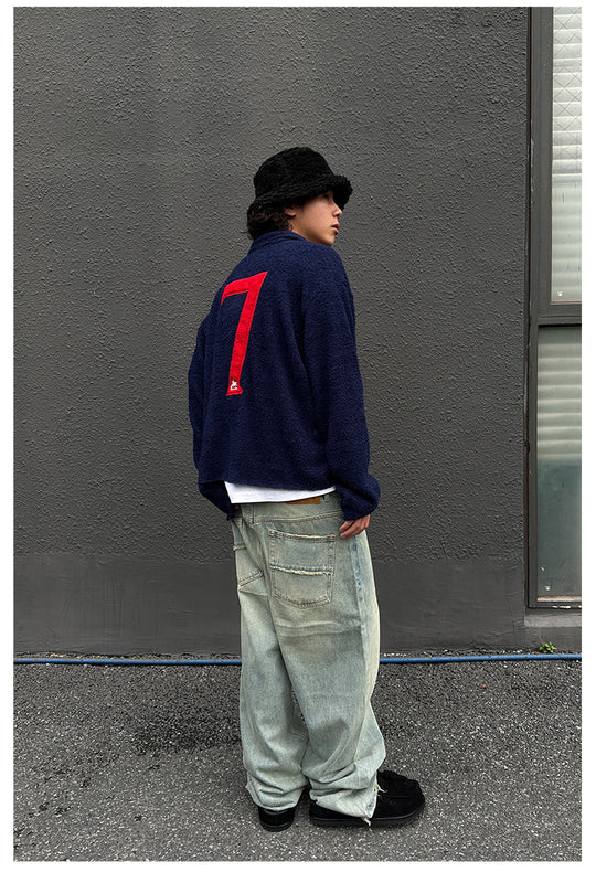 Remedy Number Patch Embroidered Polo Knit Sweater | Face 3 Face