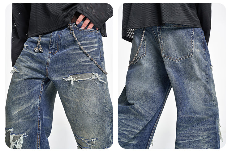 F3F Select Destroyed Washed Hole Baggy Jeans | Face 3 Face