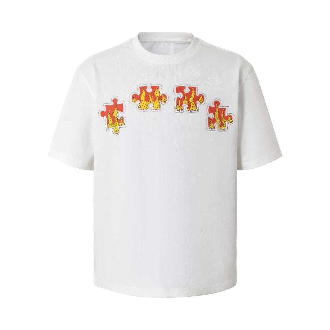 YADcrew Puzzle Piece Flame Rhinestone Tee | Face 3 Face