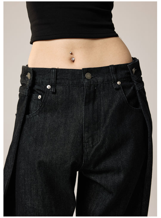 Remedy Waist Button Black Baggy Jeans | Face 3 Face