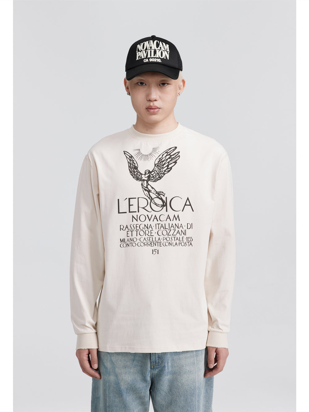 NOVACAM Angel Print Vintage Washed Backstitch Long Sleeve Tee | Face 3 Face
