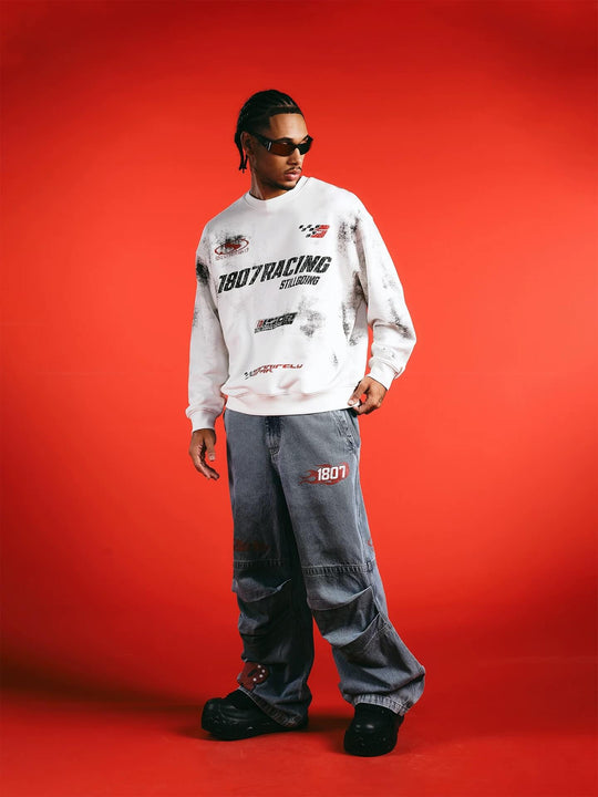 1807 Racing Vintage Printed Distressed Sweatshirt | Face 3 Face