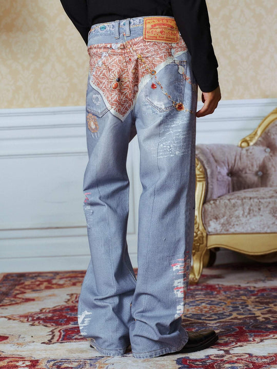 YADcrew Bandana Jewelry Digital Print Flared Jeans | Face 3 Face