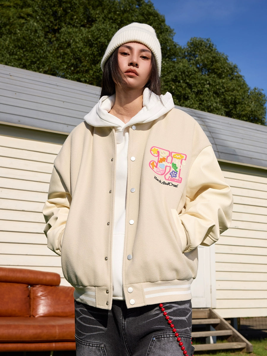 Harsh and Cruel Floral Graffiti Wool Varsity Jacket | Face 3 Face