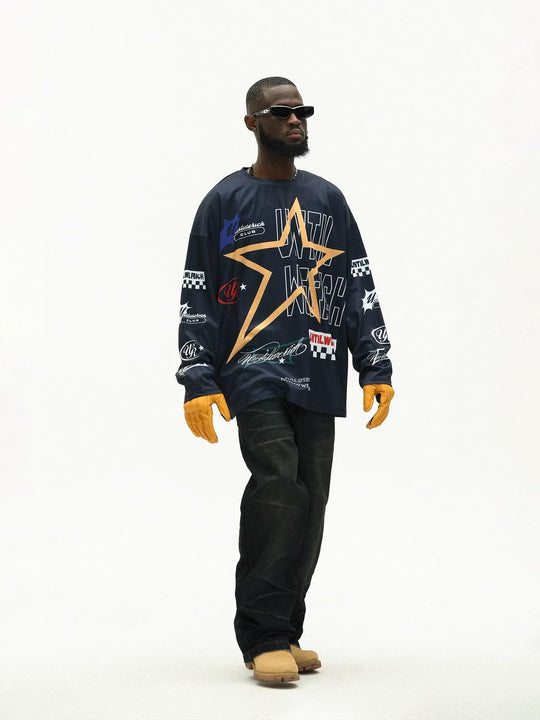 UNTILWERICH Star Print Long Sleeve Mesh Hockey Jersey | Face 3 Face