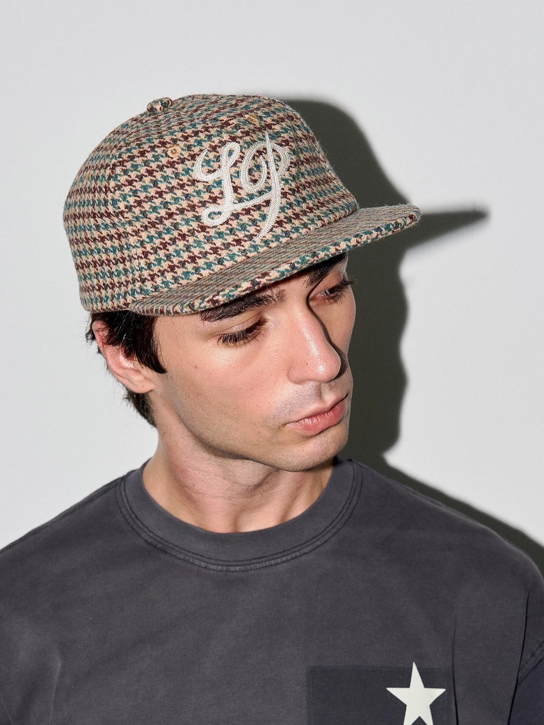 LIBERAFIT Chain Stitch Embroidered Wool Blend Houndstooth Baseball Cap | Face 3 Face