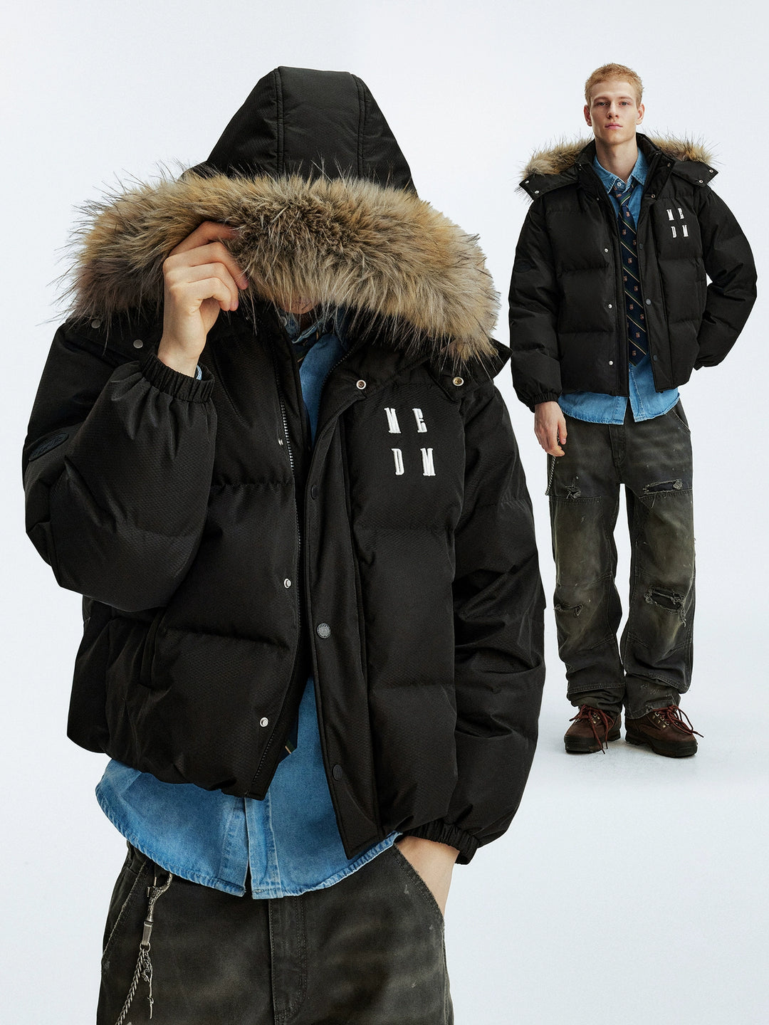 MEDM Detachable Fur Hooded Down Jacket | Face 3 Face