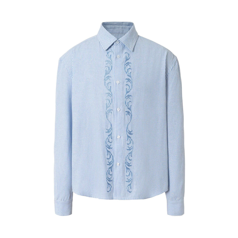 YADcrew Striped Embroidered Placket Button Up Long Sleeve Shirt | Face 3 Face
