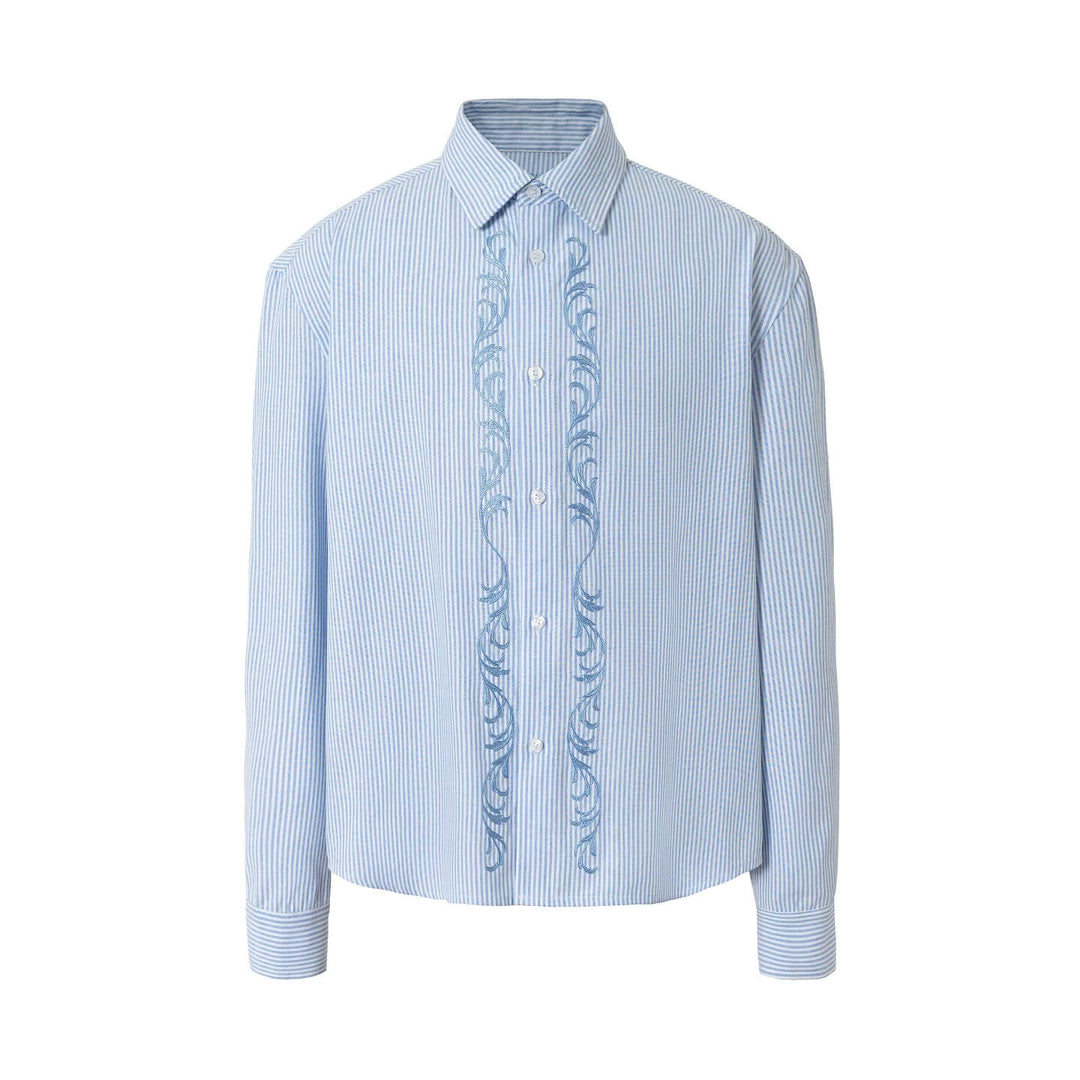 YADcrew Striped Embroidered Placket Button Up Long Sleeve Shirt | Face 3 Face
