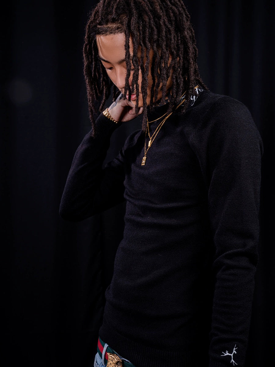 TGFCLUB Embroidered Half Turtleneck Slim Fit Knit Sweater | Face 3 Face