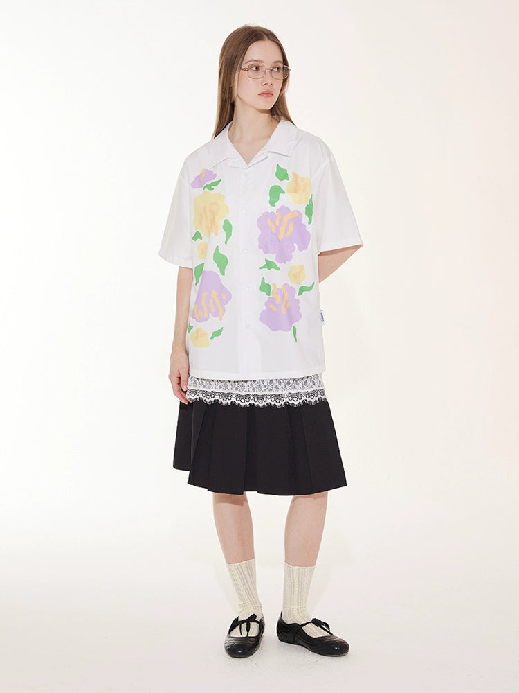 EMPTY REFERENCE Hand Painted Floral Print Short Sleeve Shirt | Face 3 Face