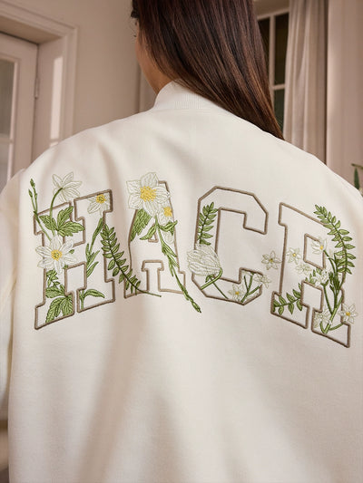 Harsh and Cruel Floral Script Embroidery Varsity Jacket | Face 3 Face