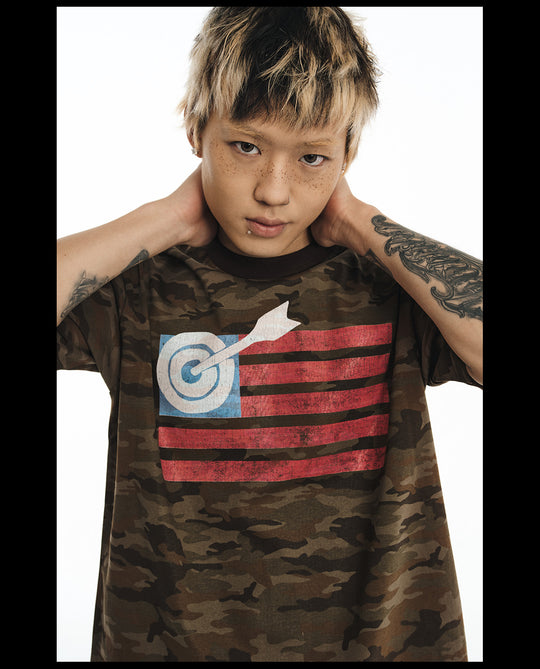 NOVACAM Washed Backstitch Vintage Print Black & Camouflage Tee | Face 3 Face