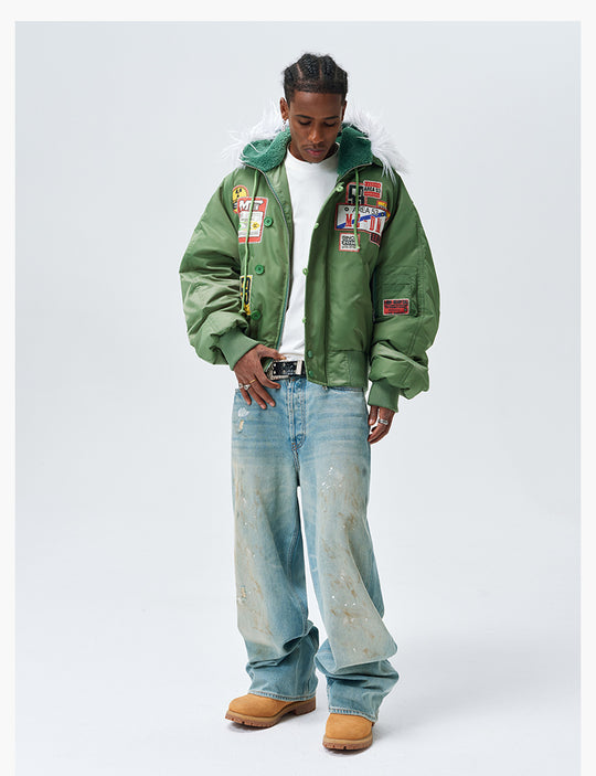 MEDM License Plate Patch Fur-Hooded MA-1 Bomber Jacket | Face 3 Face