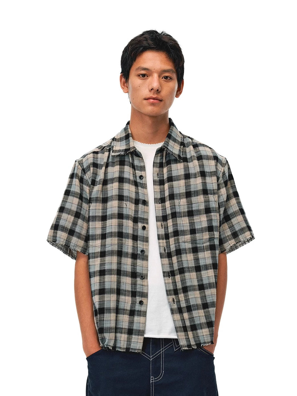 EVILKNIGHT(EK) Striped Plaid Reversible Short Sleeve Shirt | Face 3 Face