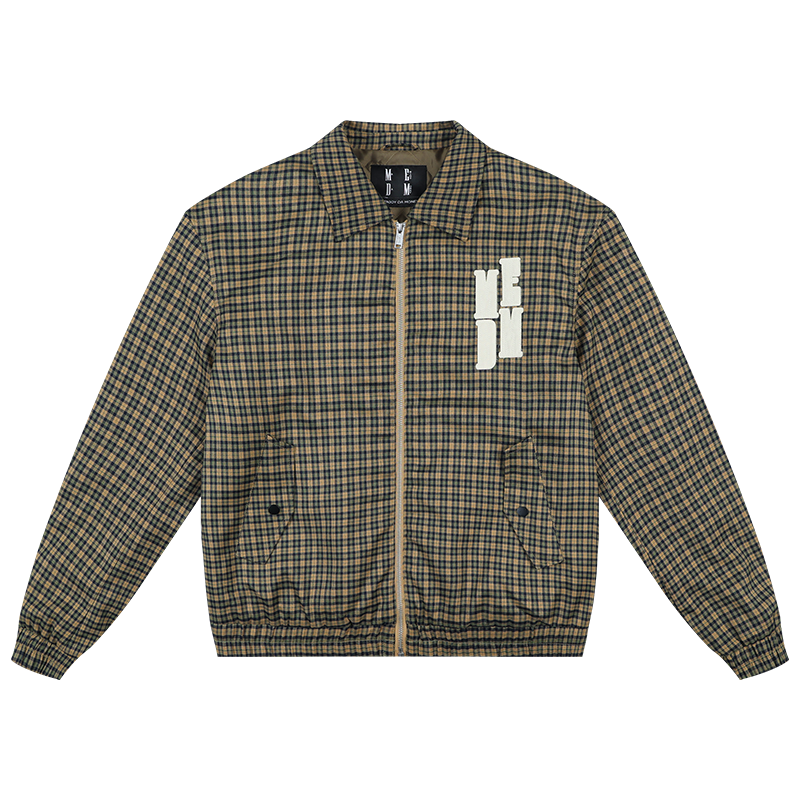 MEDM Plaid Quilted-Lined Leather Patch Track Jacket | Face 3 Face