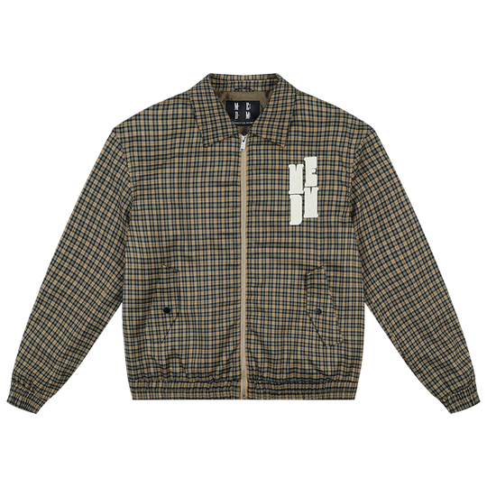 MEDM Plaid Quilted-Lined Leather Patch Track Jacket | Face 3 Face