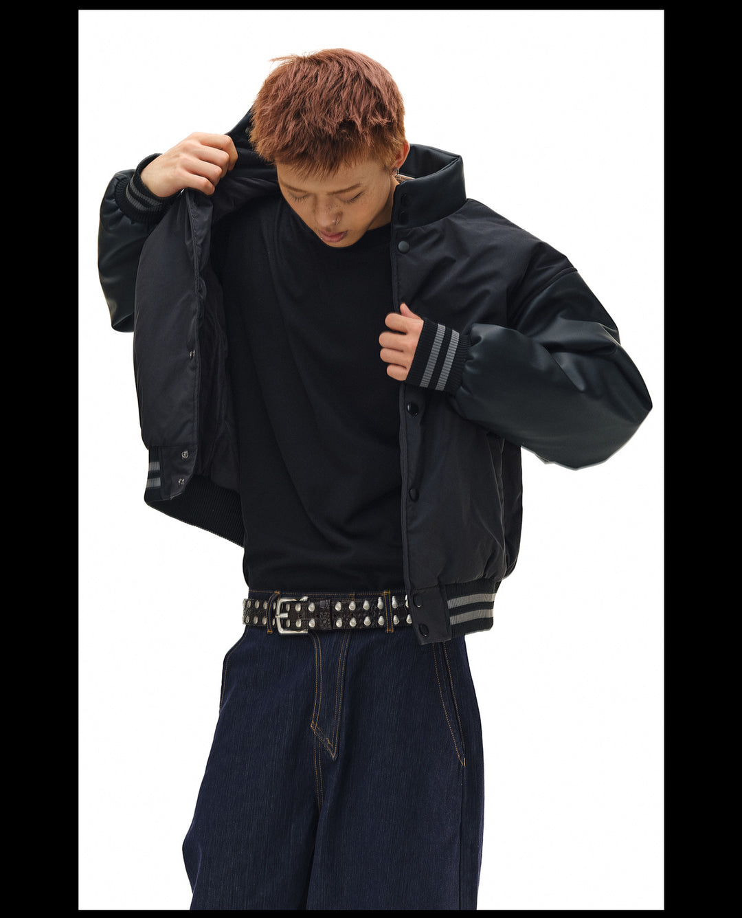 NOVACAM PU Leather Sleeve Puffer Varsity Jacket | Face 3 Face