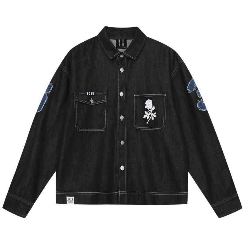 MEDM Embroidered Logo Patch Denim Jacket | Face 3 Face