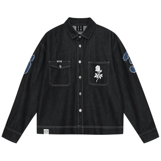 MEDM Embroidered Logo Patch Denim Jacket | Face 3 Face