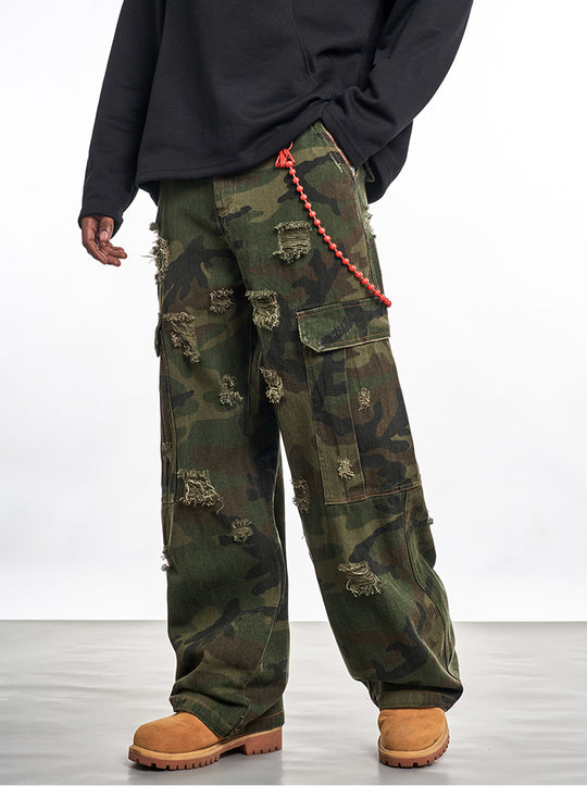 F3F Select Distressed Camouflage Cargo Jeans | Face 3 Face