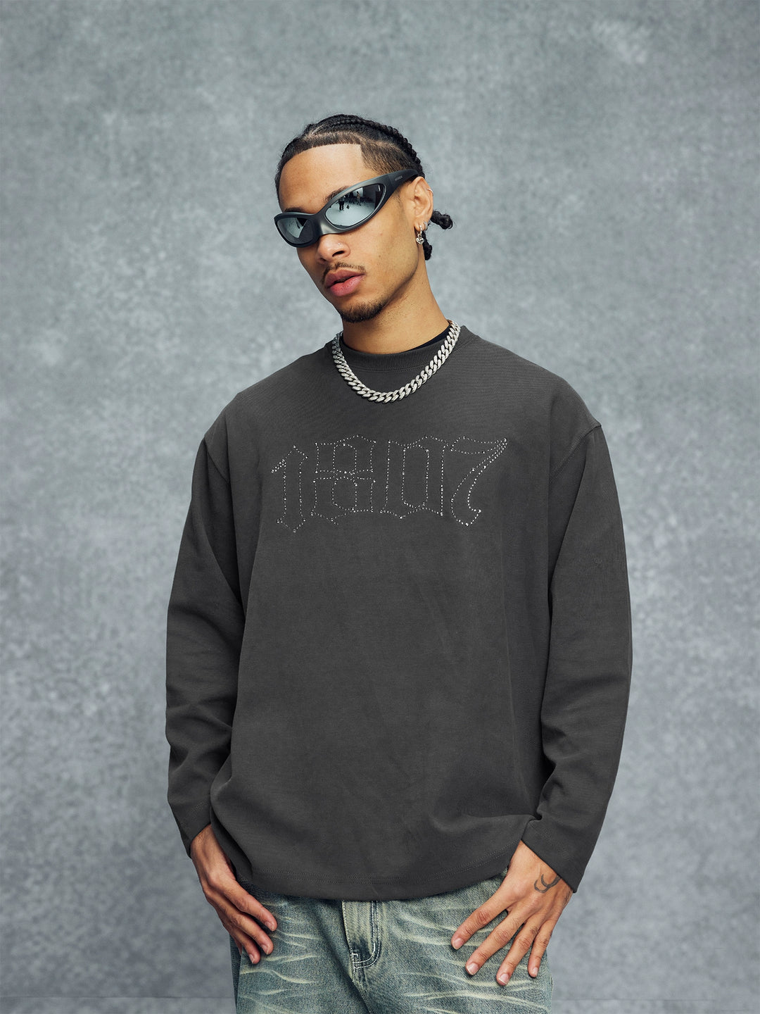 1807 Rhinestone Logo Long Sleeve Tee | Face 3 Face