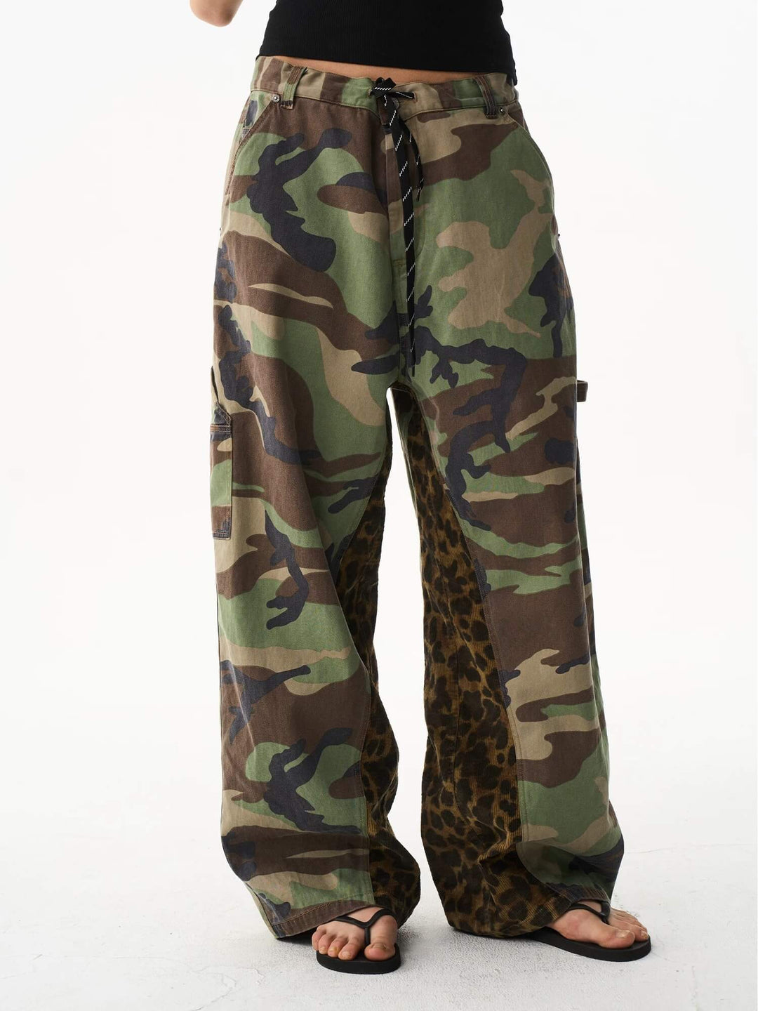 EXITMODE BY BLIND NO PLAN Camo Leopard Color Block Patchwork Baggy Work Pants | Face 3 Face