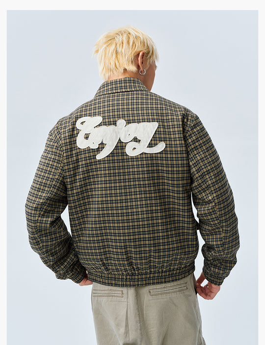 MEDM Plaid Quilted-Lined Leather Patch Track Jacket | Face 3 Face