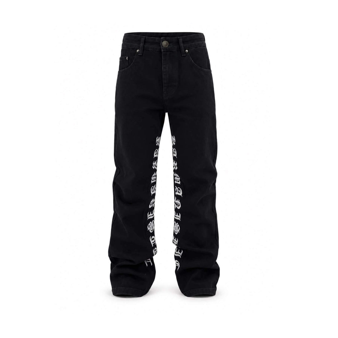 KARMANISTIC Gothic Lettering Embroidered Jeans | Face 3 Face