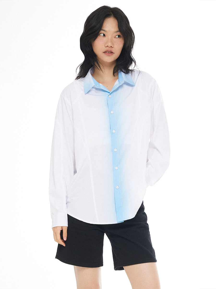 EMPTY REFERENCE White Blue Stripe Gradient Long Sleeve Shirt | Face 3 Face