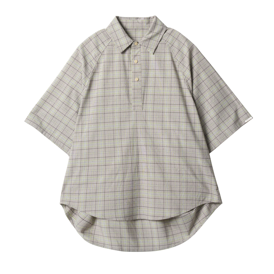 JHYQ Plaid Hot Diamond Pullover Short Sleeve Shirt