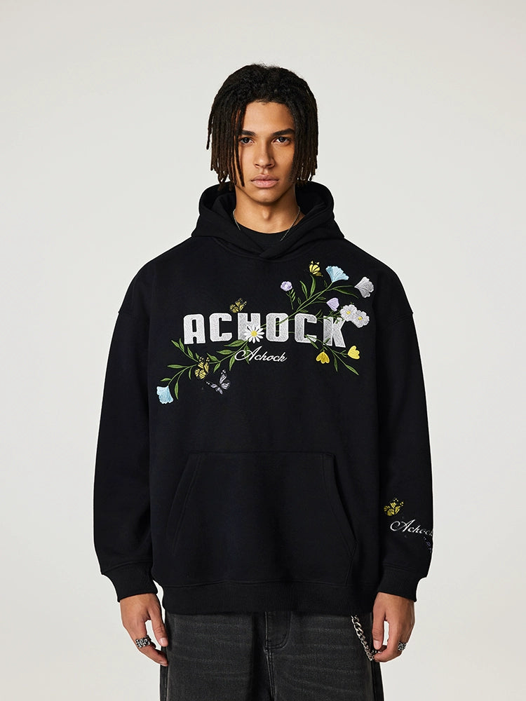 Puff print hoodies | Achock Flowers & Butterflies Embroidered Hoodie | Face 3 Face