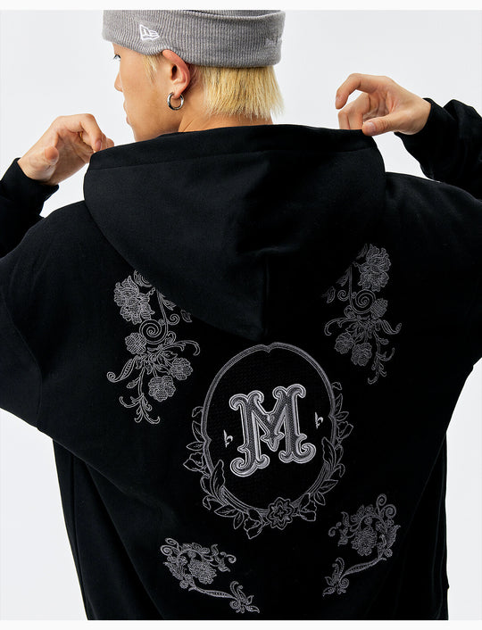 MEDM Patterned Flower Embroidered Zip Up Hoodie | Face 3 Face