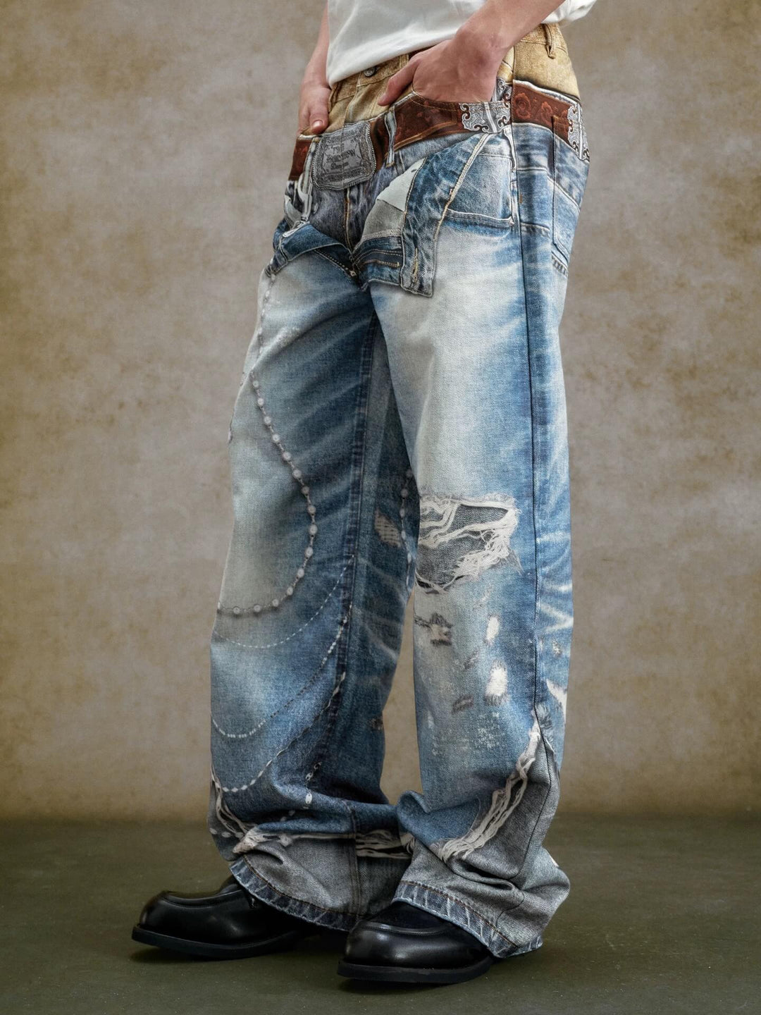 YADcrew Double Waist 3D Digital Print Jeans | Face 3 Face