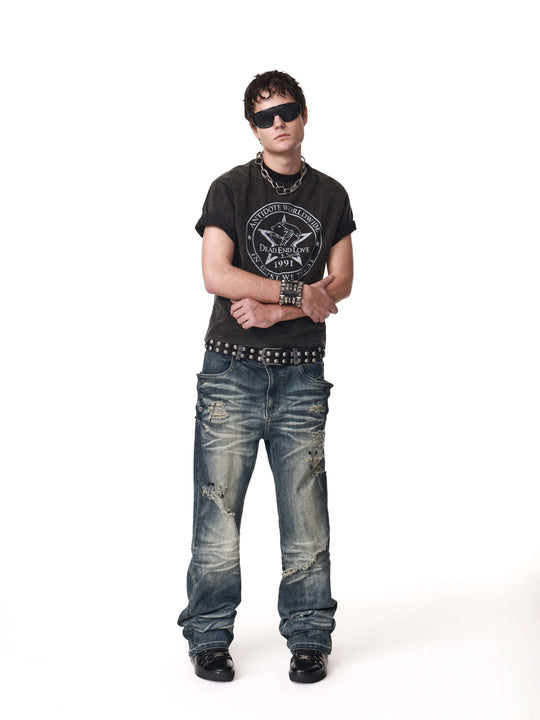 ANTIDOTE DEAD END LOVE Vintage Print Washed Short Sleeve Tee | Face 3 Face