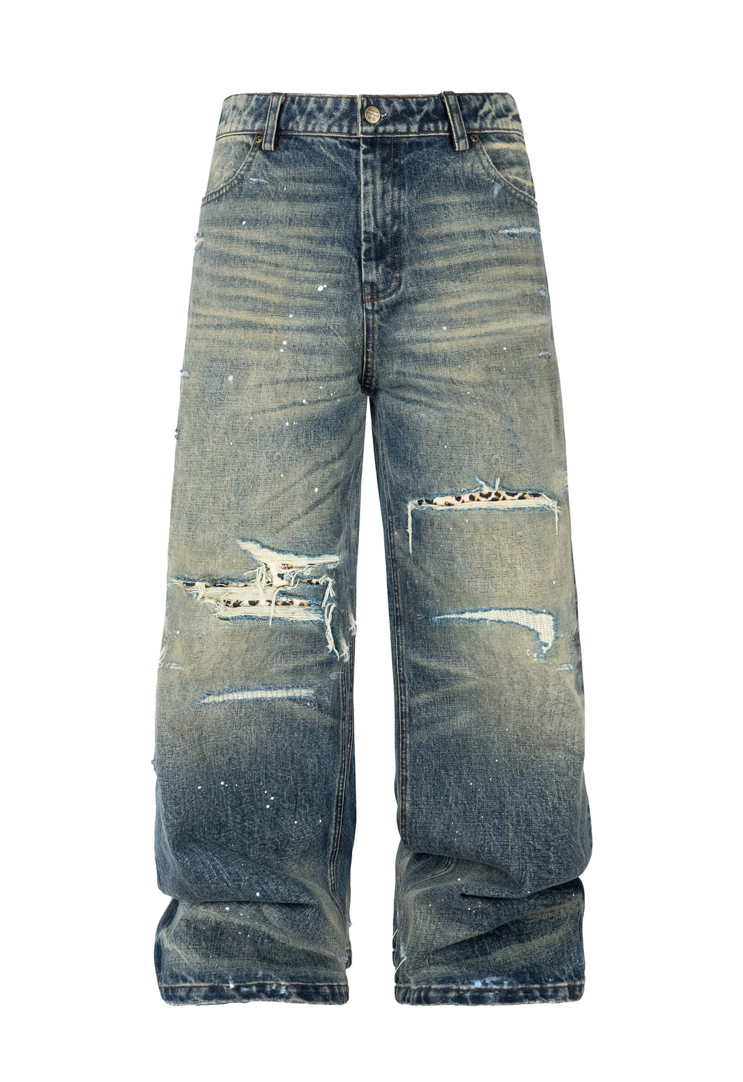 ANTIDOTE Distressed Leopard Patchwork Washed Jeans | Face 3 Face