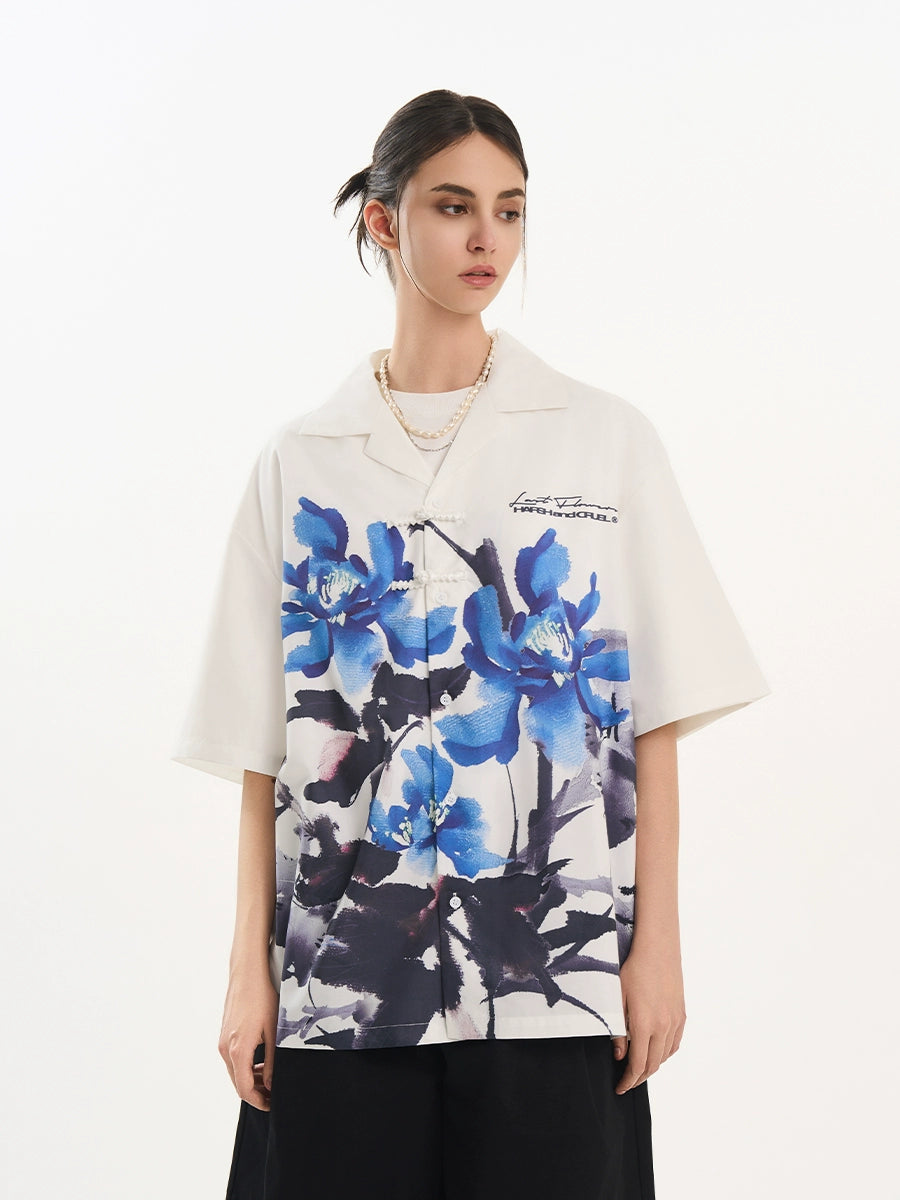 Harsh and Cruel Ink Floral Print Knots Shirt