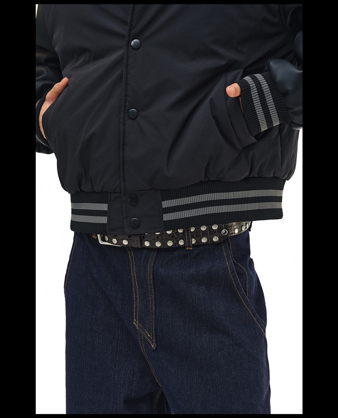 NOVACAM PU Leather Sleeve Puffer Varsity Jacket | Face 3 Face