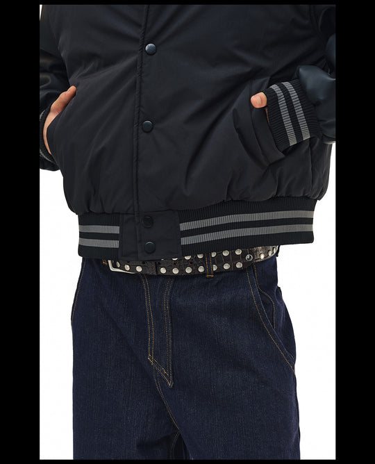 NOVACAM PU Leather Sleeve Puffer Varsity Jacket | Face 3 Face