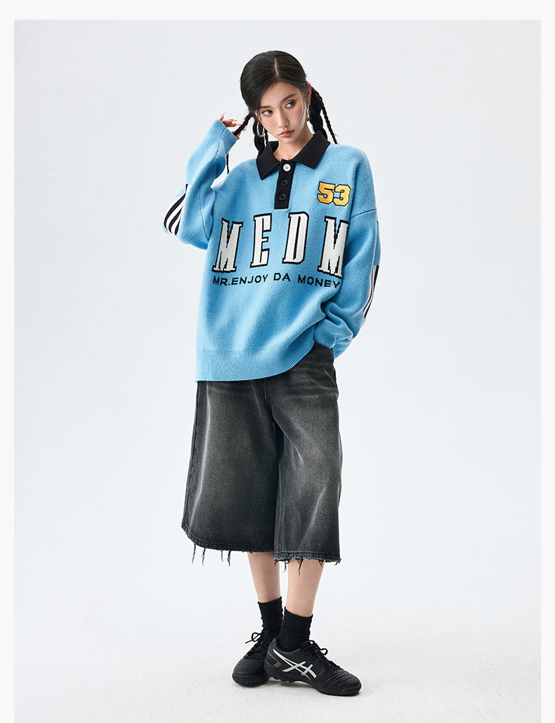 MEDM Patchwork Striped Elbow Knit Sweater | Face 3 Face