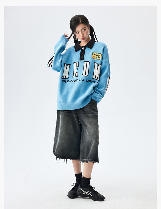 MEDM Patchwork Striped Elbow Knit Sweater | Face 3 Face