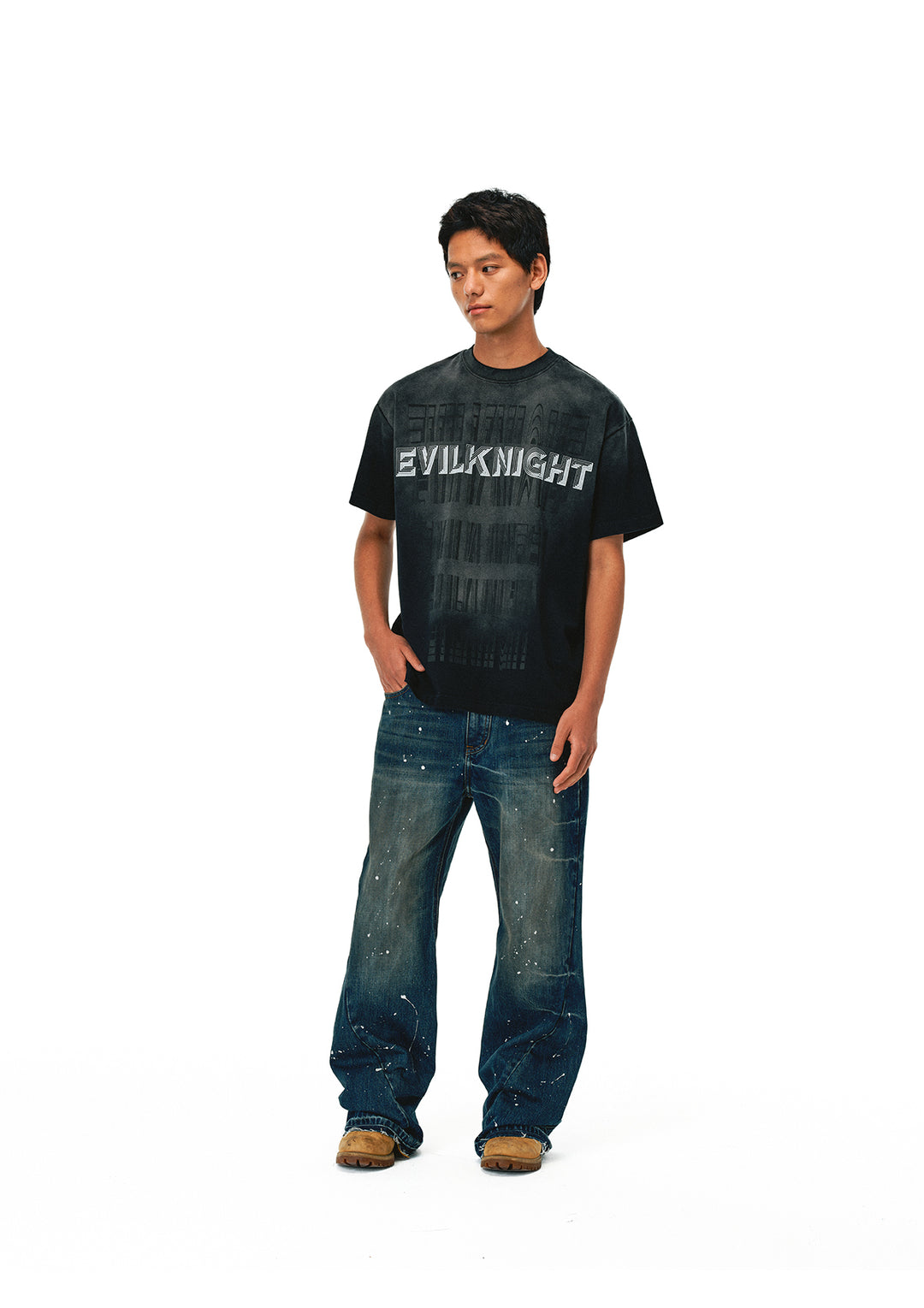 EVILKNIGHT(EK) Aged Splatter Ink Flared Denim Jeans | Face 3 Face