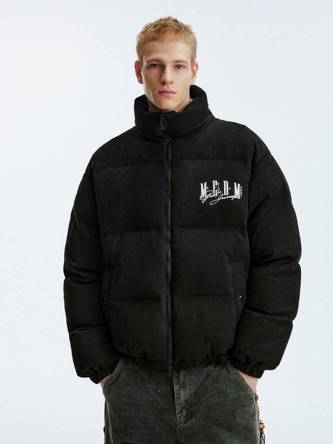 MEDM Suede 3D Embroidered Down Jacket | Face 3 Face