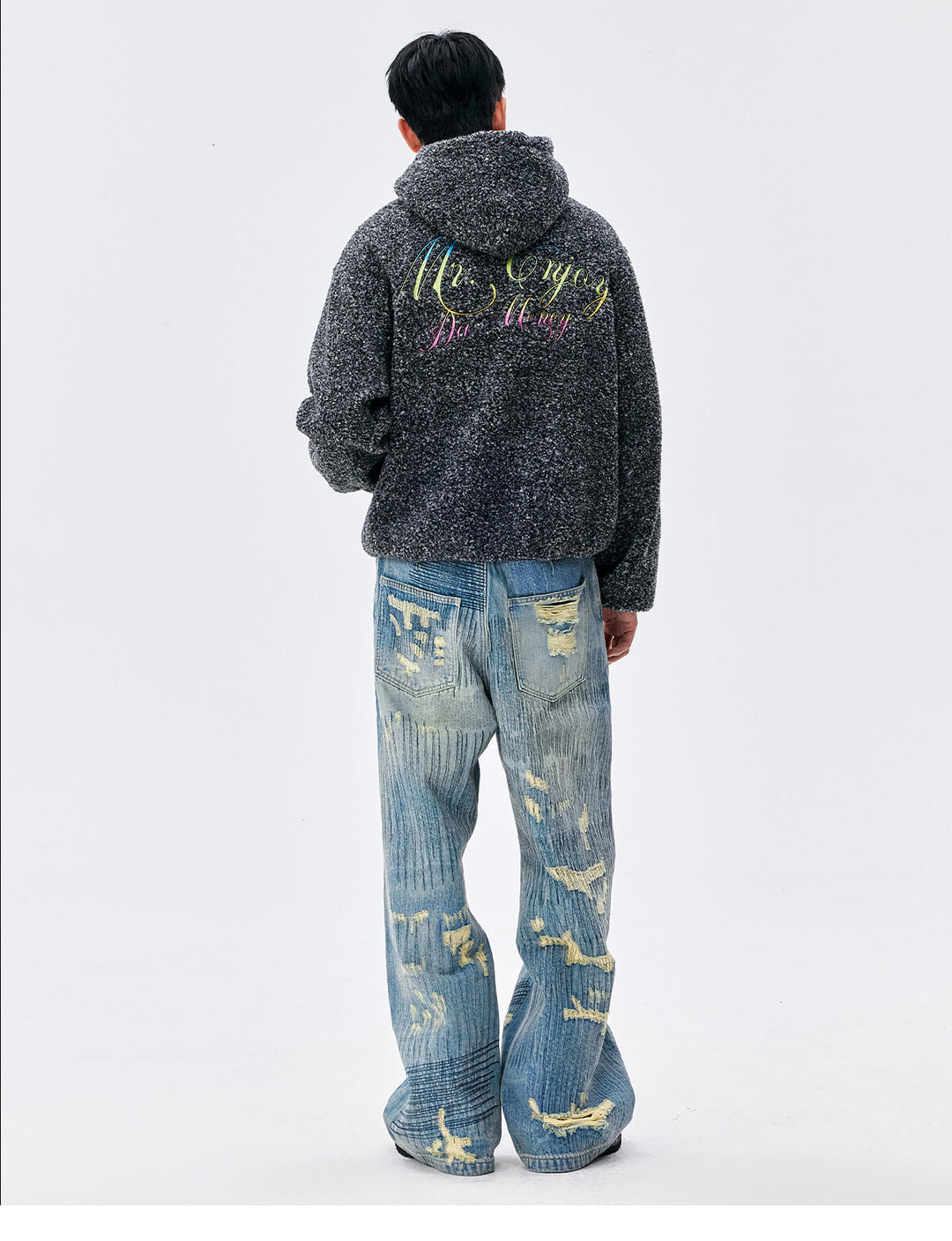 MEDM Gradient Embroidery Sherpa Fleece Hoodie | Face 3 Face