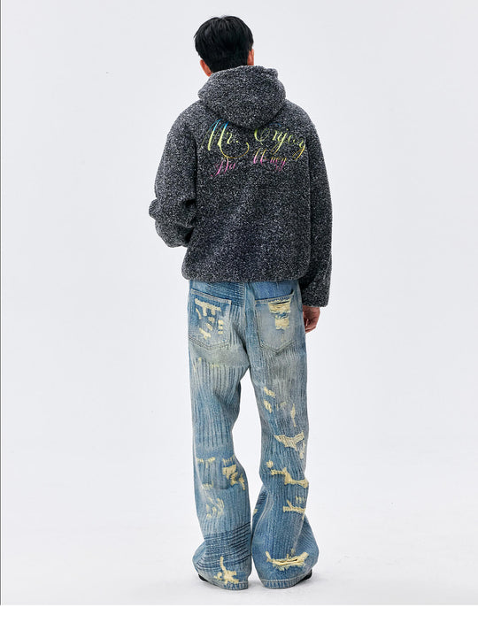 MEDM Gradient Embroidery Sherpa Fleece Hoodie | Face 3 Face
