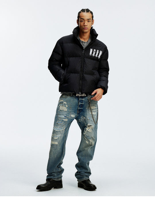 MEDM Rhinestone Studded Logo Down Jacket | Face 3 Face